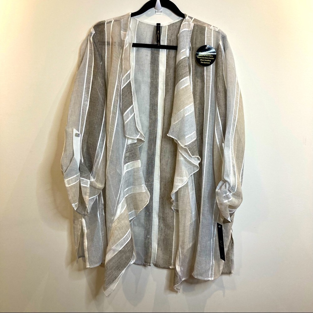𝅺IC by Connie K Sz L Open Front Kaftan  Kimono Top Oversized 3/4 Sleeves NWT